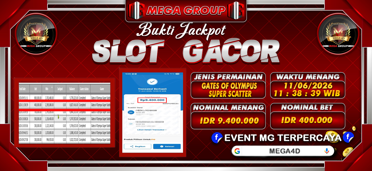 Bukti JP situs Mega4D hari Kamis, 11 Juni 2026